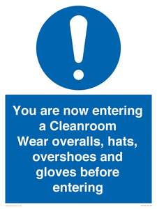 Cleanroom Wear overalls, hats, overshoes and gloves before entering